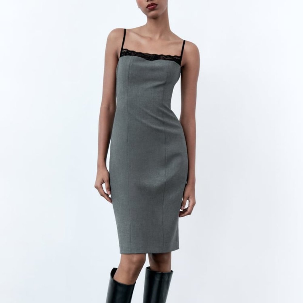 NWT LACE GRAY MNI DRESS - Picture 2 of 9
